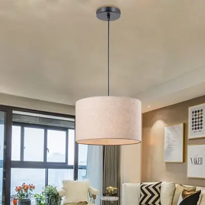 Modern Minimalist Fabric Shade Pendant Light, Linear Single Head