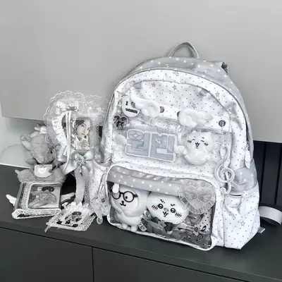 Angel Polka Dot School Backpack, Laptop Compartment, Large Capacity