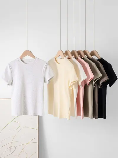 Women's Right Shoulder Short Sleeve T-Shirt French Round Neck 2025 Summer Short Elastic Thin Sexy Style Slimming Look Women's Short Top