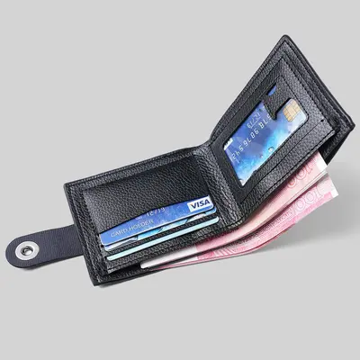 Magnetic Clasp Short Leather Men's Wallet with Zipper and Driver's License Slot - 2