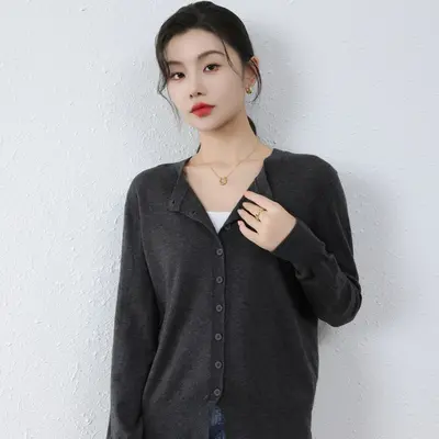 Leichte Strickjacke mit Rundhals, Mischgewebe, Damen-Herbst-Winter-Pullover - 13