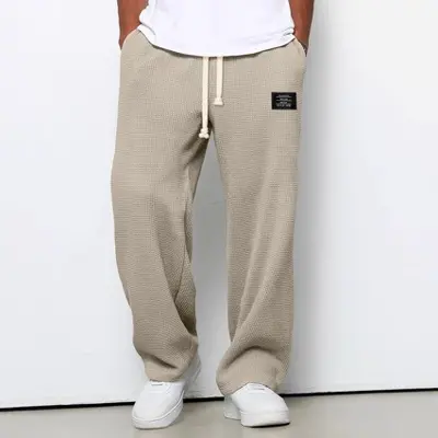 Herren-Waffelhose, gerade geschnittene Jogginghose, locker, Frühling/Herbst