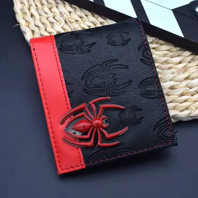 Erkek PU Deri Cüzdan, Örümcek Motifli Metal Logolu Karikatür Model - 3