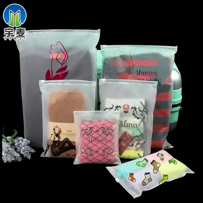 Kalınlaştırılmış şeffaf buzlu fermuarlı çanta, özelleştirilmiş PE kilitli torba, plastik iç çamaşırı giyim çorap saklama giyim ambalaj çantası - 5