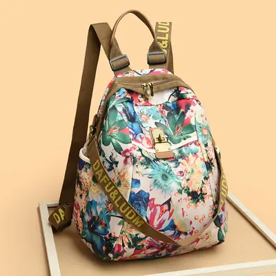 Women's Canvas Backpack, Large Capacity, Printed, Travel - 9