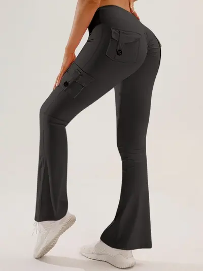Women's Multi-Pocket Flared Cargo Yoga Pants for Outdoor Sports - 3