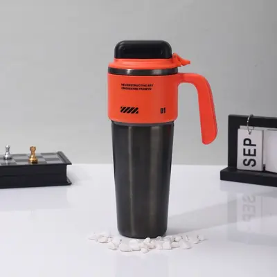 Edelstahl-Thermobecher mit Ein-Knopf-Deckel, Griff und Strohhalm - 11