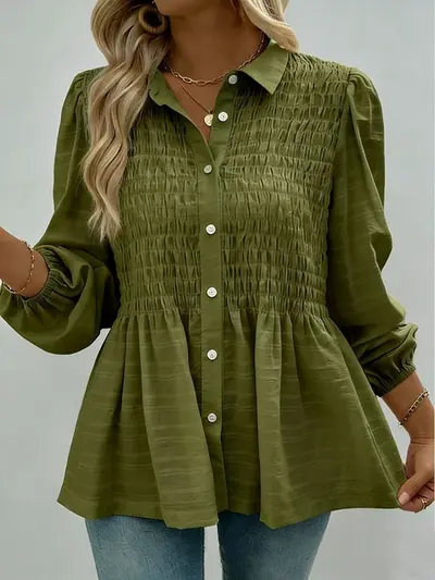 Solid Color Button-Down Long-Sleeve Women's Shirt, Spring Summer 2026 - 3