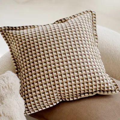 Cremefarbener hochwertiger Retro-Stil Kissenbezug mit Knoten für Chaiselongue, kernbraunes Lendenkissen für Erker-Fenster. - 11