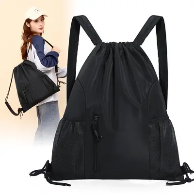 Oxford Fabric Drawstring Backpack, Large Capacity Solid Colour - 4