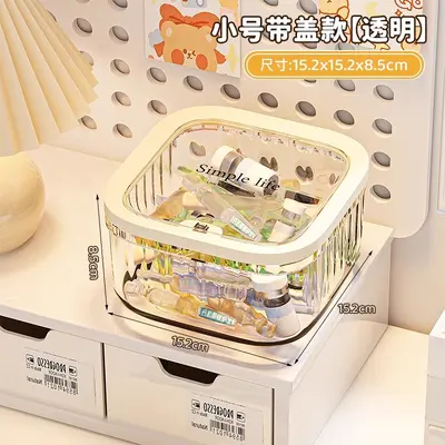 Desktop cosmetics storage box, transparent with lid - 6