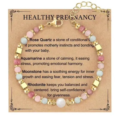 Pregnancy Bracelet with Natural Stones: Obsidian, Aquamarine, Moonstone