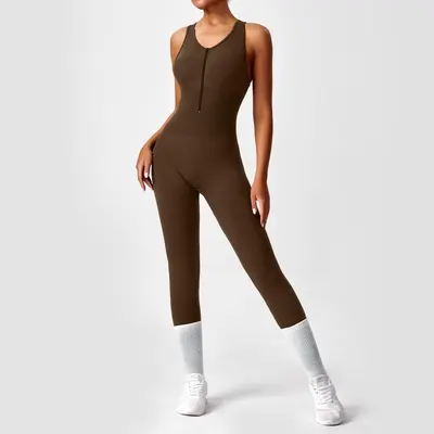Long Backless Tight Yoga Jumpsuit, High Elasticity - 2