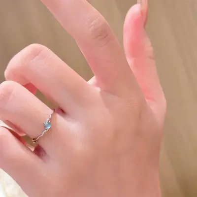 S925 Sterlingsilber blauer Jade-Ring, verstellbar, einfaches Design