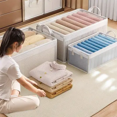 衣物收纳盒可折叠家用透明钢架带盖整理盒大容量卧室衣服裤子收纳 - 5