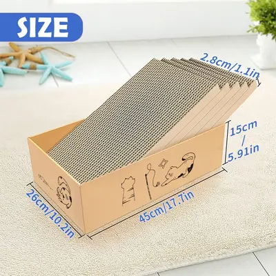 Rectangular Cat House Box Set with Corrugated Cardboard Scratcher and 5 Scratching Pads - 7