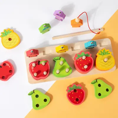 Wooden Fruit Bead Stringing Toy, Montessori Early Education for Toddlers - 4