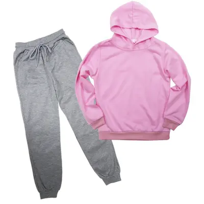 Children's Hooded Thin Sweatshirt and Long Pants Daily Set, Plain Colour
