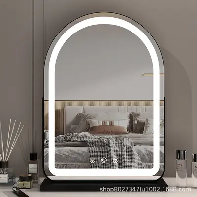 Трендовое зеркало для макияжа настольное LED с подсветкой, зеркало для дома в стиле ins с подсветкой для заряжаемое большое косметическое зеркало для туалетного столика