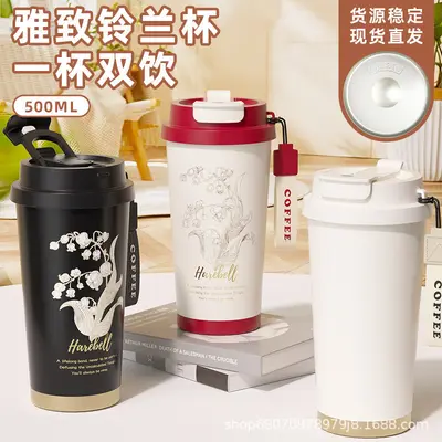 爆款 简约双饮保温杯316不锈钢高颜值情侣学生水杯花茶杯子