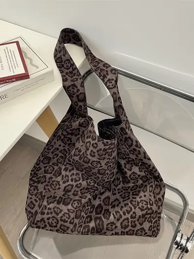 59172 Suede Leopard Print Tote Bag, High-Capacity Single-Shoulder Bag - 5