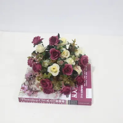 Artificial Flowers European Style 12 Small Roses Fake Flower Branches Wedding Bouquet - 10