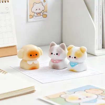 Cute Pink Tie Cat and Puppy Figurine for DIY Decor