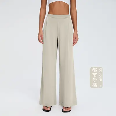 Women's High-Waist Yoga Pants, Sand-Washed Air Layer Fabric, Pleated - 7