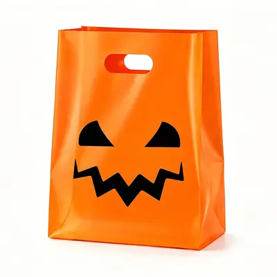 Halloween Black Plastic Handbag, Pumpkin Candy Bag - 7