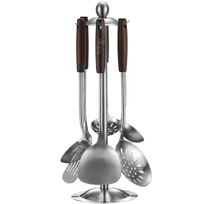 Ahşap saplı 304 paslanmaz çelik spatula, yüksek sıcaklığa dayanıklı süzgeç, spatula, mutfak gereç seti, çorba kaşığı, mutfak eşyaları