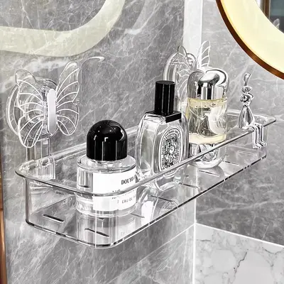 Suction Cup Bathroom Storage Shelf, Drill-Free Wall-Mounted Cosmetic Storage Box - 2