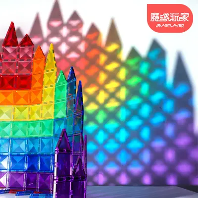 Magnetic Building Tiles Set, 7.5 cm Diamond Face, Colored Windows