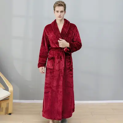 Damen-Nachthemd Herbst und Winter Lang Korallen-Fleece Plus Samt Verdickt Doppel-Bademantel Flanell Herren-Pyjama Winter Hauskleidung - 9