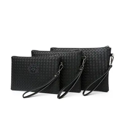 Men's Woven Hand Bag, Large Capacity Soft Leather Clutch Envelope Bag - 9