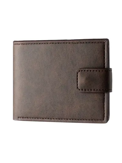 Men's Short Bifold Wallet, Retro Snap Closure Leather Coin Purse - 2