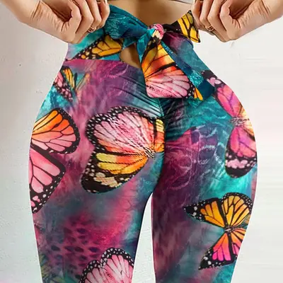 Damen Yoga-Leggings mit Schmetterlingsmuster, Po-Lifting, Plus Size - 8