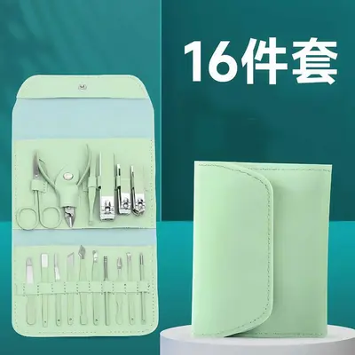 抹茶绿16件套指甲刀套装家用修甲剪刀美甲工具指甲钳指甲剪套装 - 9