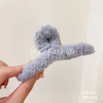 Kadınlar için kalın saçlı, kabarık pençe tokalı, arka saç topuzu için köpekbalığı tokalı, ekstra büyük, sade, çok yönlü moda peluş saç tokası. - 11