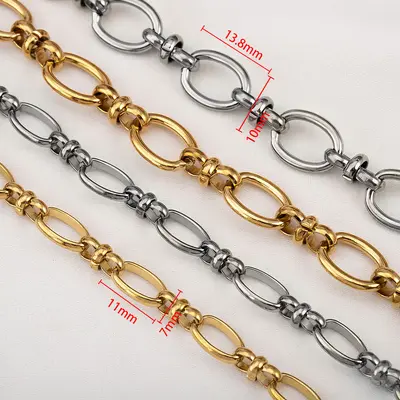 Stainless Steel Oval Clasp Chain Necklace, 18K Gold Plated
