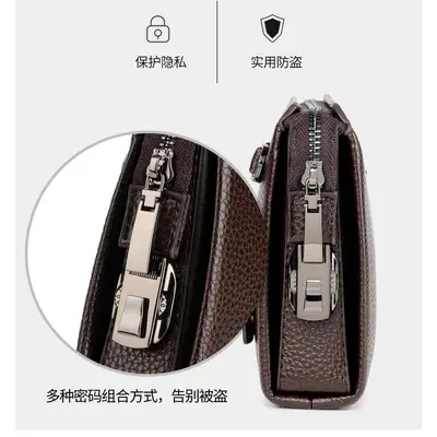 Men's Clutch Bag, Large Capacity, Combination Lock, Removable Wrist Strap - 4