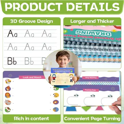 Reusable Grooved Handwriting Practice Workbook Set for Children - 3