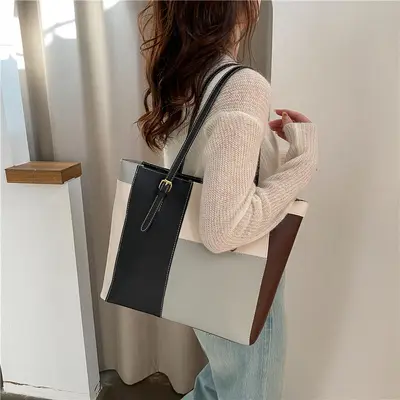 Korean-Style Color Block Large Capacity Women's Tote Bag - 3