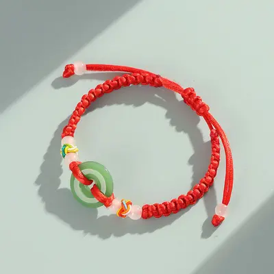 Creative new red string bracelet for men and women, imitation jade safety clasp, hand-woven double bracelet, jewelry, street stall source - 11