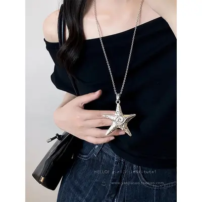 Minimalistisches langes Halsketten-Accessoire mit silbernem Seestern für Frauen, Schlüsselbeinkette mit sommerlicher Persönlichkeit, stilvolle und raffinierte Halskette. - 7