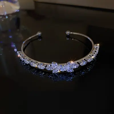 Zircon ribbon open bangle bracelet - 8