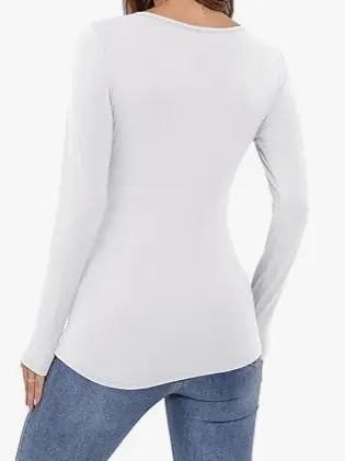 Women's Long-Sleeve Low-Neck Solid Color Base Layer Pullover