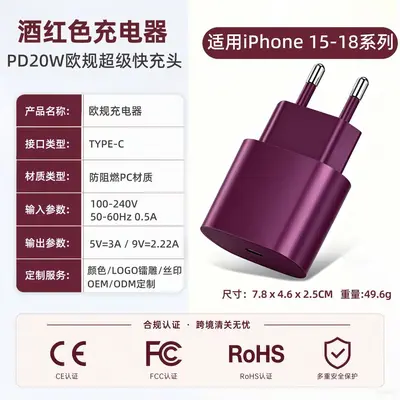 US-Spec PD 20W Fast Charger Head Set, Compatible with All iPhone Models - 9