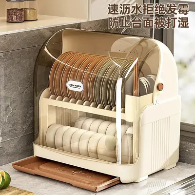厨房双层沥水碗架防尘收纳盒家用碗碟筷餐具置物架带盖速干碗柜