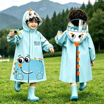 Çocuk yağmurluğu karikatür baskılı, su geçirmez okul ponchosu - 3