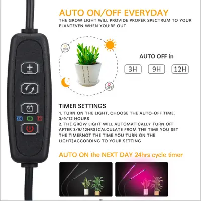 Full-Spectrum LED Plant Grow Light with Timer and Clip-On Stand